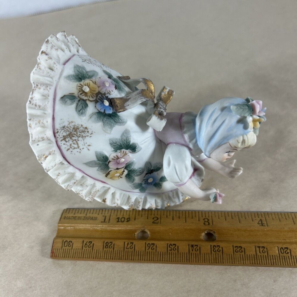 LEFTON Blue BLOOMER GIRL Bending Over Picking Flower Figurine Vintage Japan - Picture 5 of 14